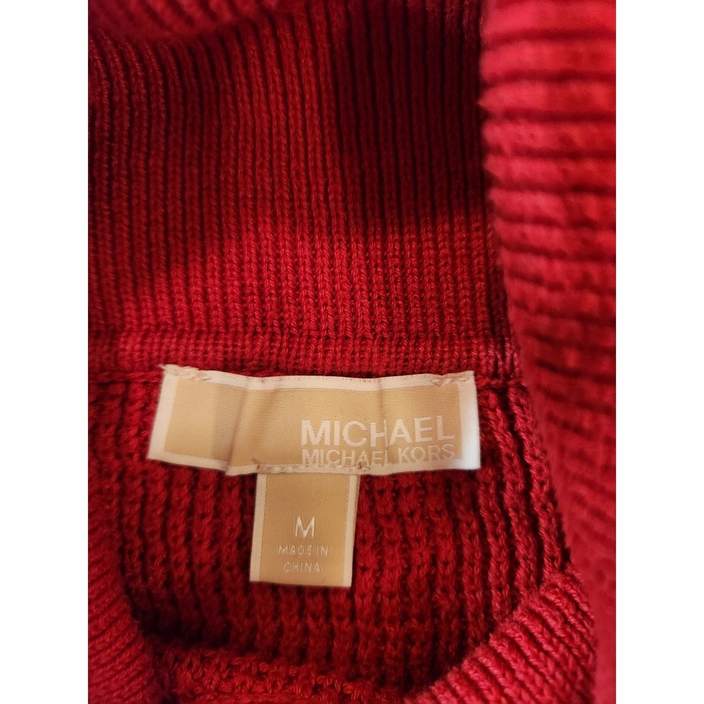 Michael Kors Women's Red Waffle Knit Cowl Neck Sweater Size M Warm Cozy Classic - Picture 6 of 7